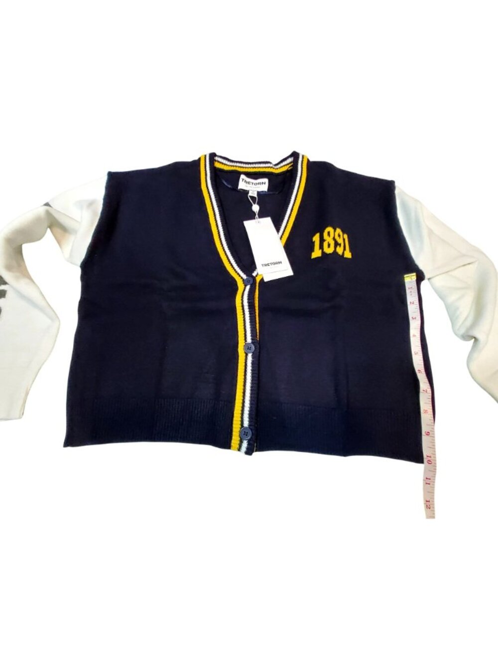 Tretorn Navy & White Varsity Style Cardigan With Yellow Stripe Accents Medium - Picture 4 of 11